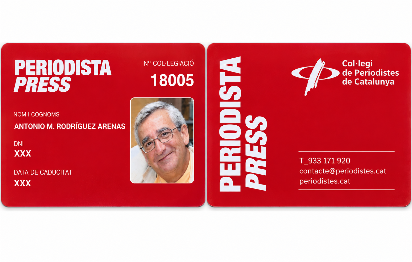 Carnet de periodista colegiado de Antonio M. Rodríguez Arenas